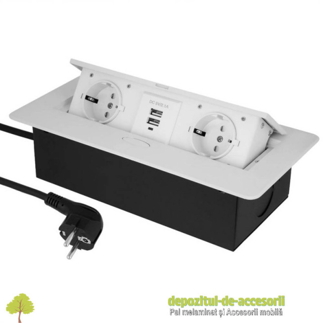 Priza retractabila KOMBIBOX 2x prize Shuco 2xUSB albă