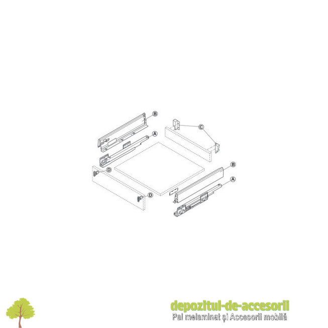 Sertar Hafele Matrix Box S35 laterala 16-84 mm, mecanism amortizare si autoinchidere integrat