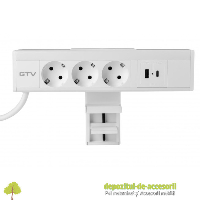 Priza incorporabila NICO, 3x Schuko, 2x USB, alb