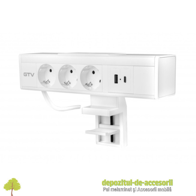 Priza incorporabila NICO, 3x Schuko, 2x USB, alb