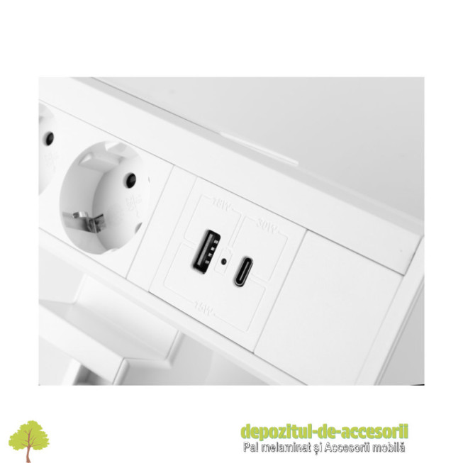 Priza incorporabila NICO, 3x Schuko, 2x USB, alb