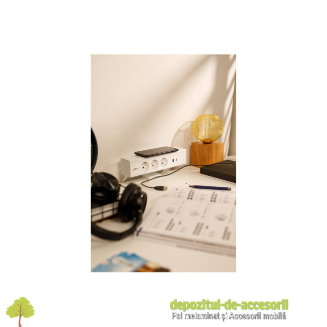 Priza incorporabila NICO, 3x Schuko, 2x USB, alb