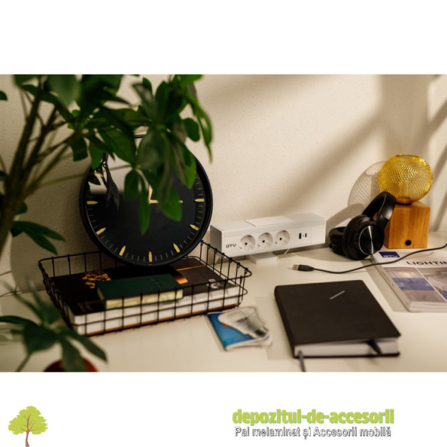 Priza incorporabila NICO, 3x Schuko, 2x USB, alb