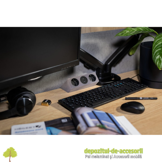 Priza incorporabila SOFT, 2x Schuko, 2x USB, argintiu