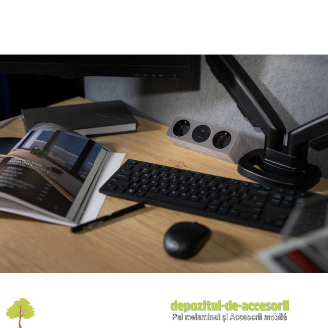 Priza incorporabila SOFT, 2x Schuko, 2x USB, argintiu