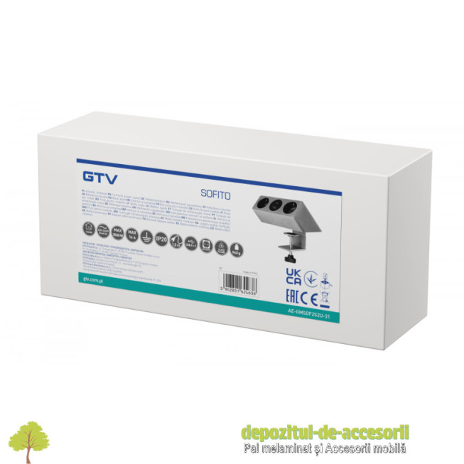 Priza incorporabila SOFT, 2x Schuko, 2x USB, argintiu