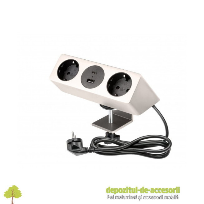 Priza incorporabila SOFT, 2x Schuko, 2x USB, negru
