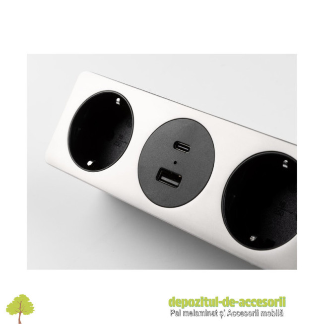 Priza incorporabila SOFT, 2x Schuko, 2x USB, negru