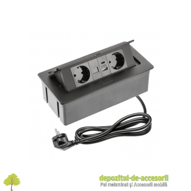 Priza de mobilier MULTISOFT, 2xSHUKO, USB A+C, RJ45, cablu 1,5 m, alb