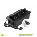 Priza de mobilier MULTISOFT, 2xSHUKO, USB A+C, RJ45, cablu HDMI 1,5 m, negru