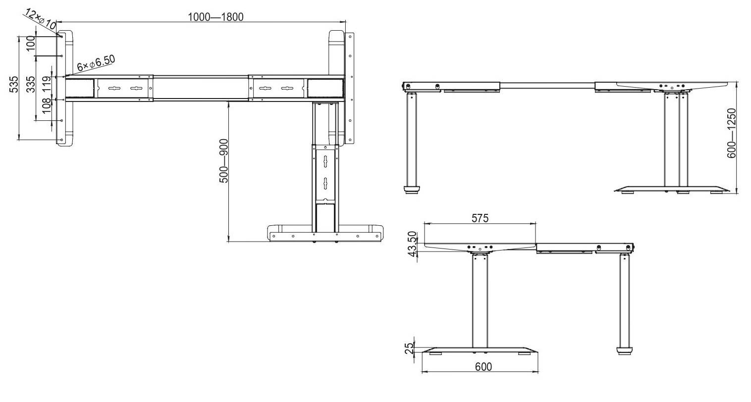 Dimensiuni si reglaje birou reglabil pe inaltime cu 3 motoare XD04-3-3T90