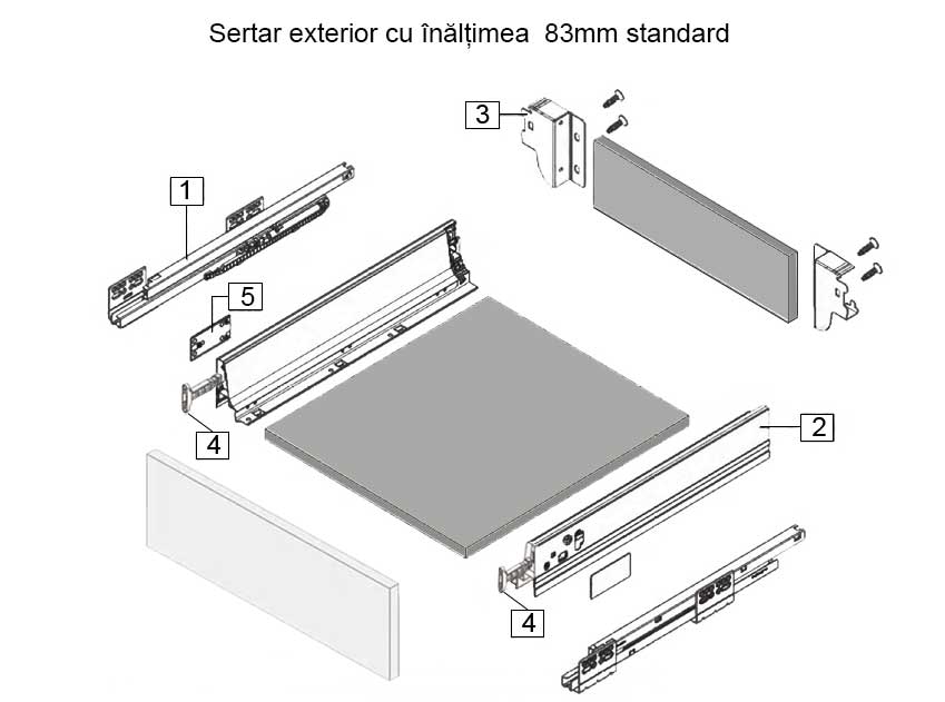Sistem sertare laterale metalice de interior h83 standard