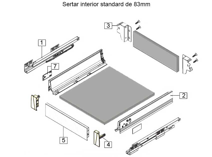 Tandembox DTC seria D500 cu amortizare la inchidere schema componente sertar interior